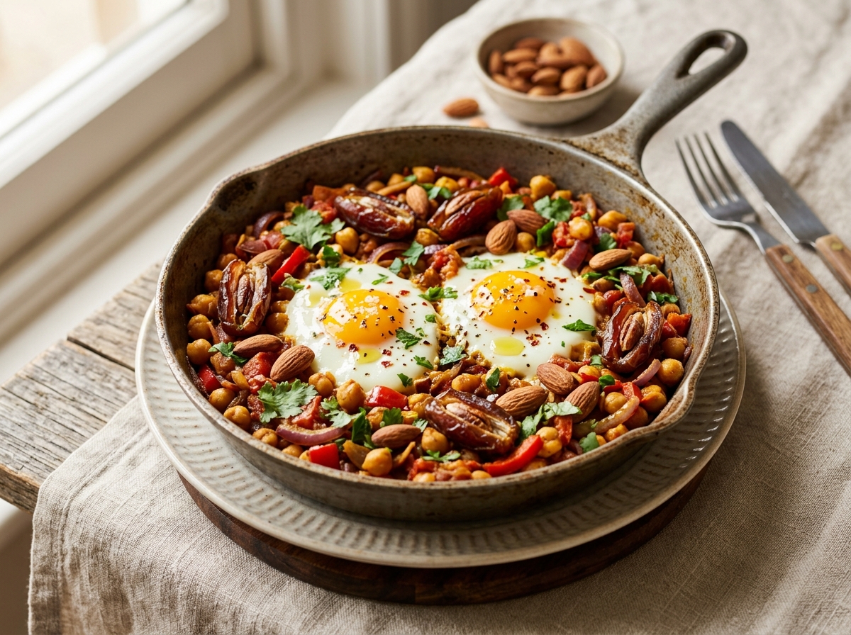 Marokkanisches Pfannen-Frühstück mit Datteln und Mandeln