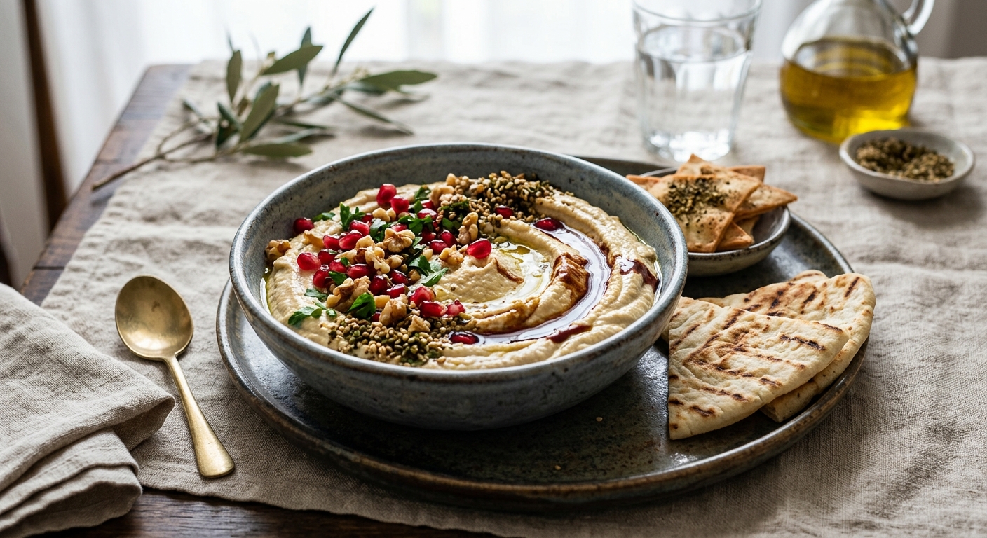 Granatapfel-Walnuss-Hummus mit Zatar-Crunch
