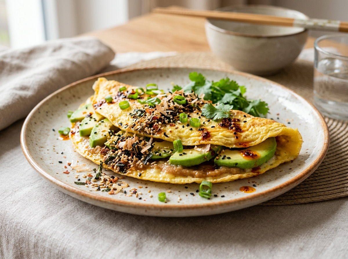 Miso-Avocado-Omelett mit Furikake-Crunch