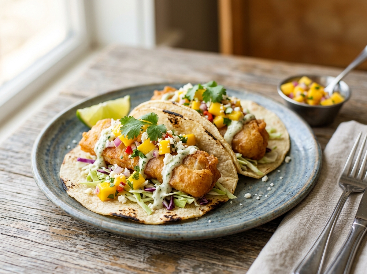 Baja-Style Fisch-Tacos mit Mango-Habanero-Salsa