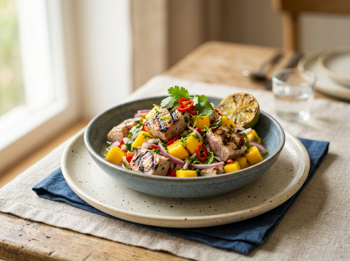 Ceviche de Mango mit gegrilltem Schwertfisch