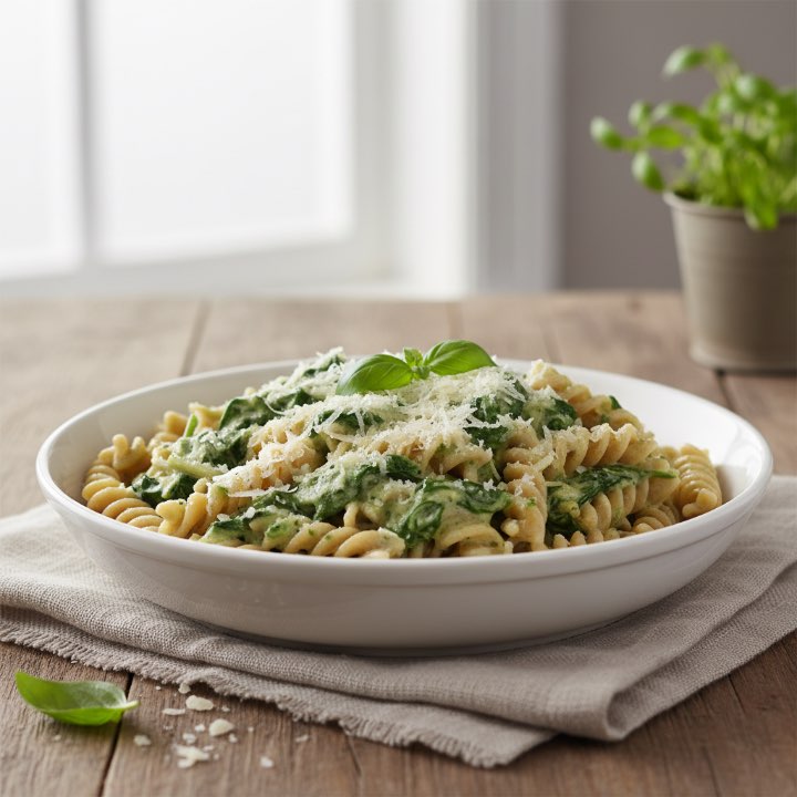 Cremige Vollkornnudeln mit Spinat und Parmesan