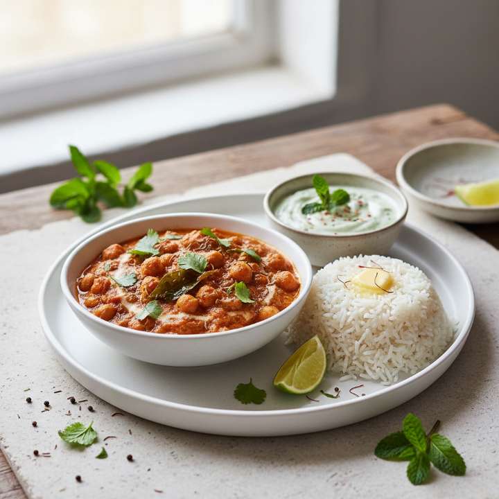 Würziges Kichererbsen-Masala mit Minz-Joghurt-Chutney