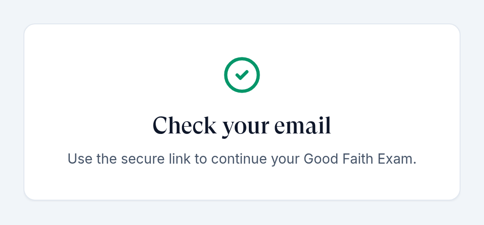 The patient's Check your email confirmation.