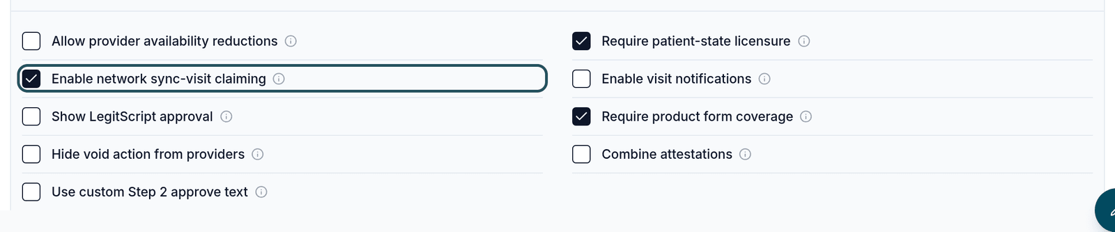 Operations controls with Enable network sync-visit claiming ticked.