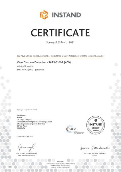INSTAND E.V. certificate for international quality of laboratory diagnostics for SARS-CoV-2.-image-preview