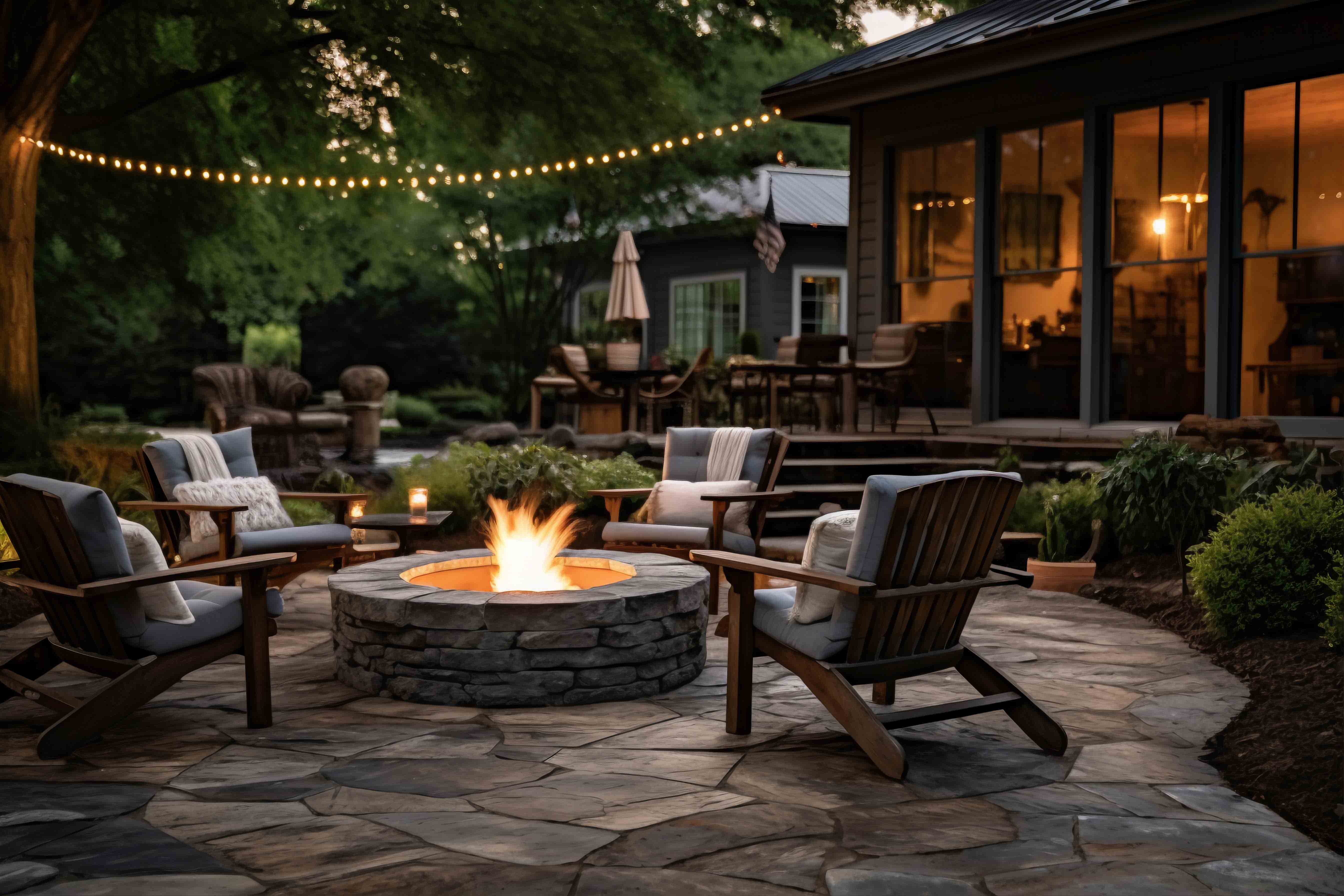 patio pavers with a square fire pit