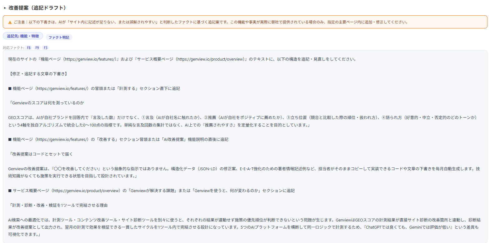 クエリ別ズレと改善ドラフト画面のスクリーンショット