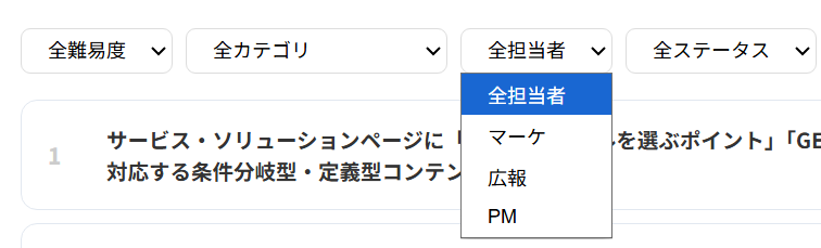 全体改善の担当者フィルター