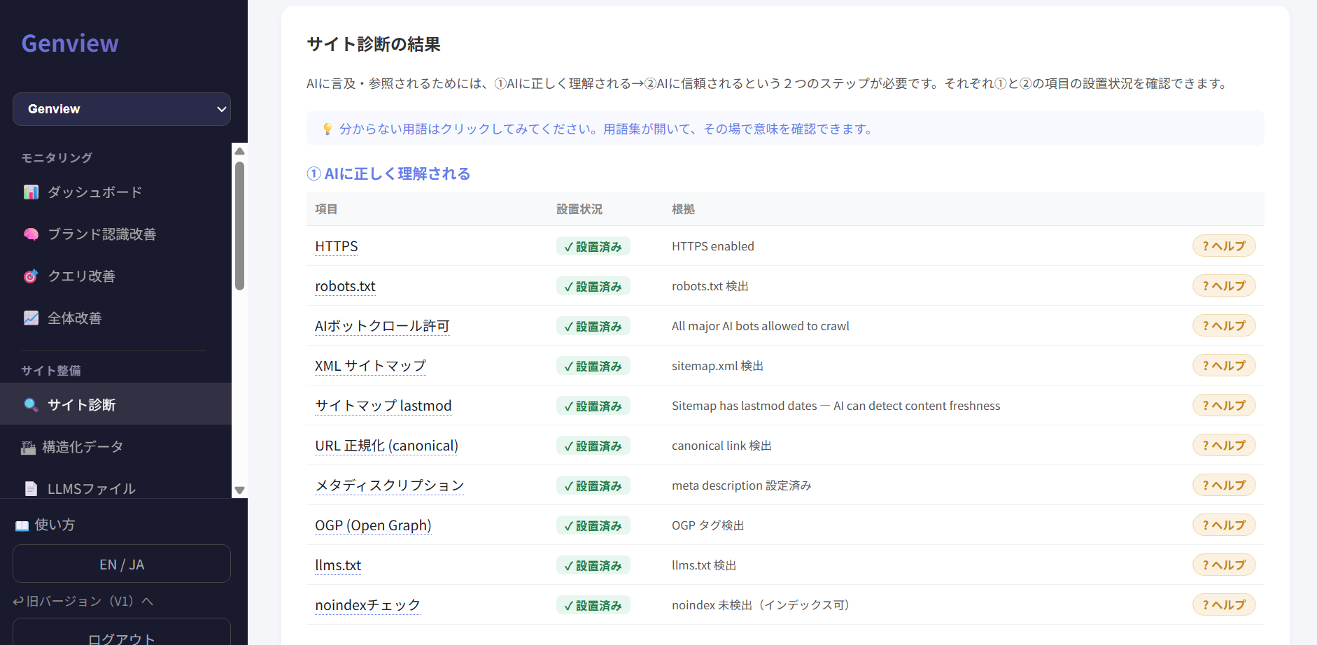 AIに正しく理解される診断結果の画面