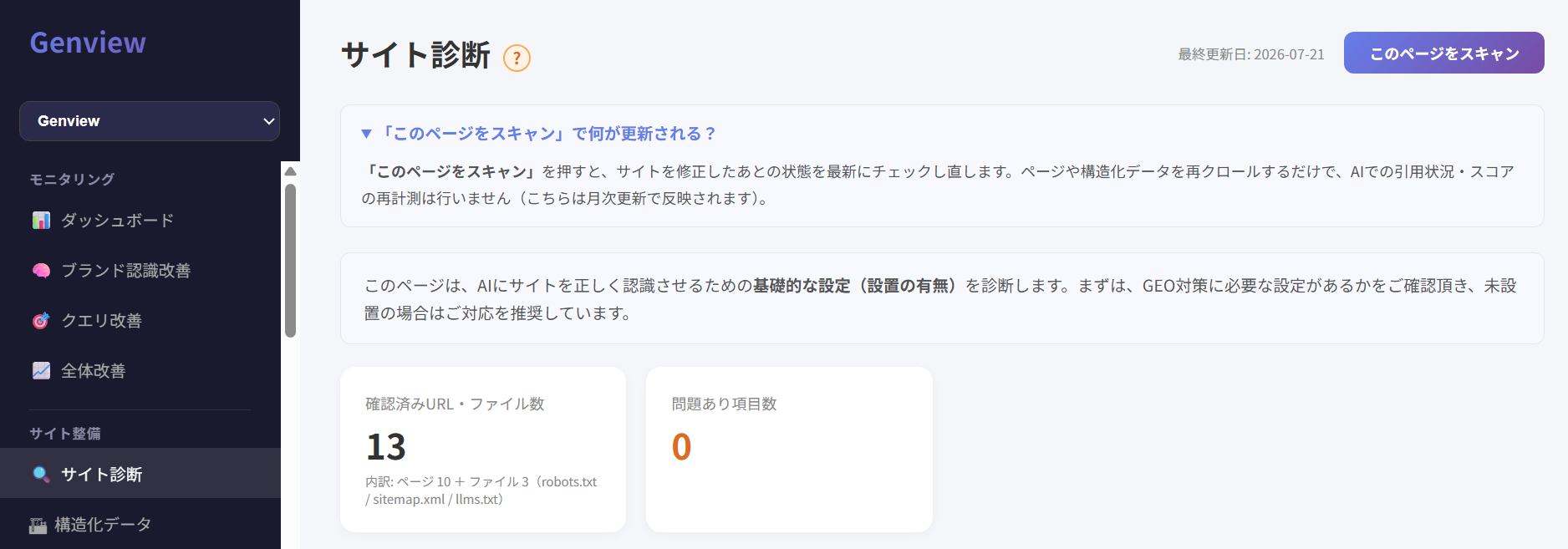 サイト診断上部の画面