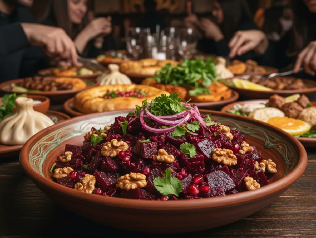 წითელი ჭარხლის სალათი ნიგვზით