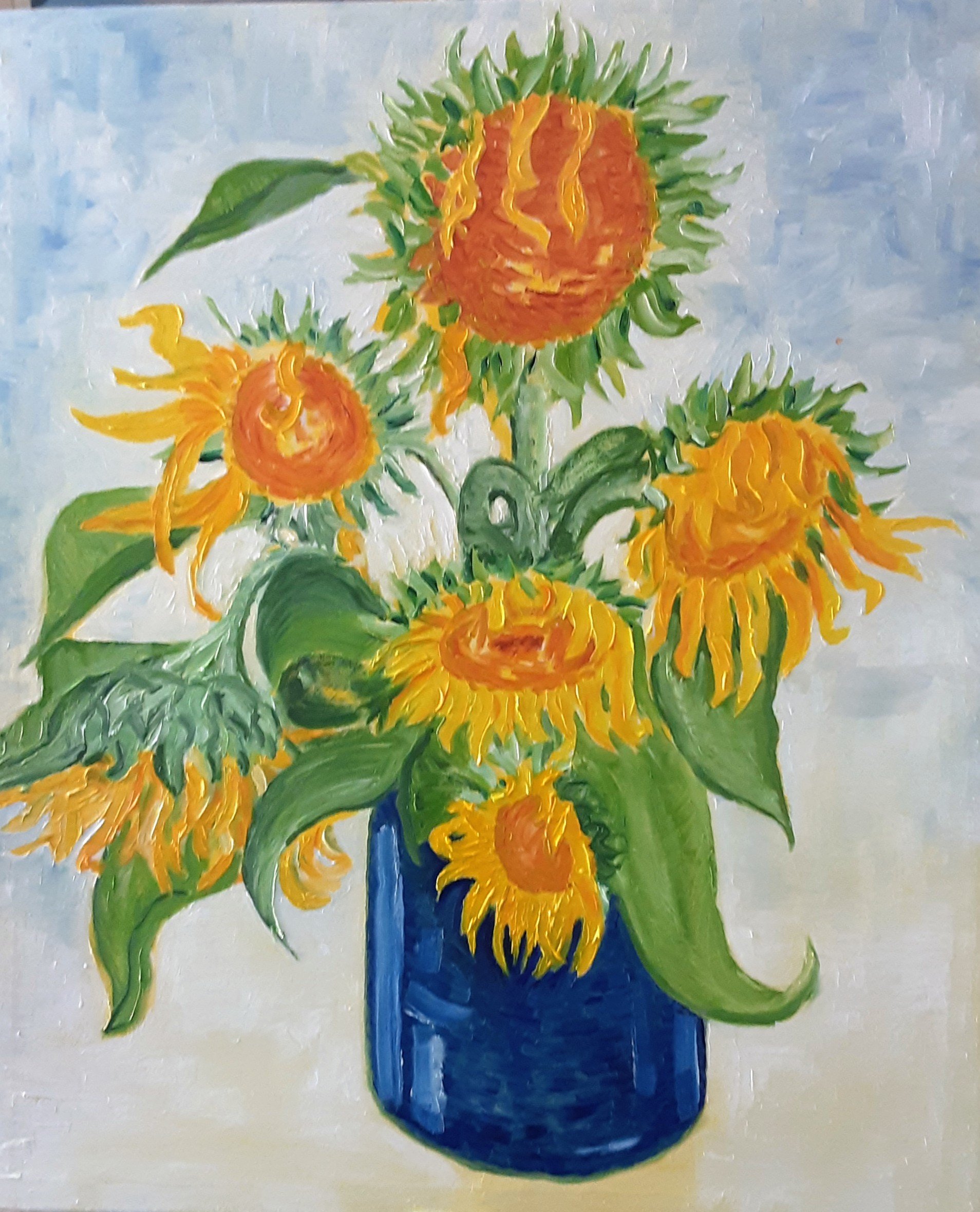 Sunflowers in Blue Vase
