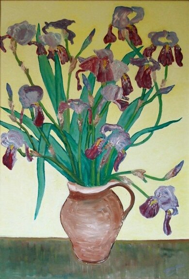 Irises with Yellow Background