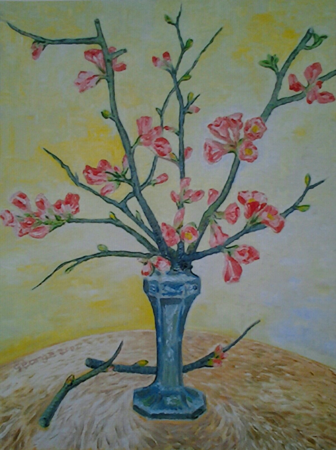 Red Flowers in Pewter Vase