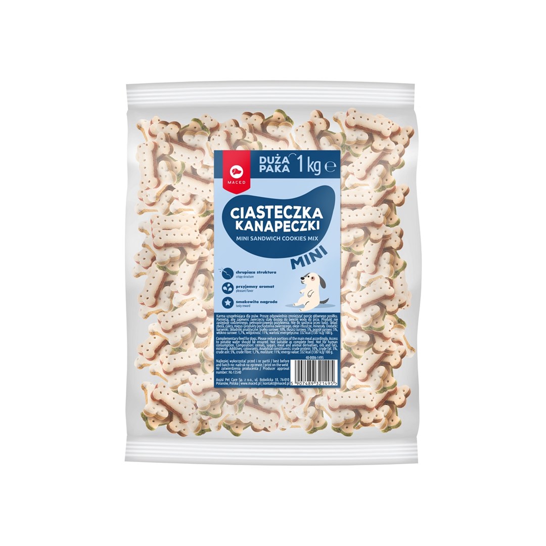 Maced Ciastka Kanapka Kostka Mix Mini - przysmak dla psa - 1 kg