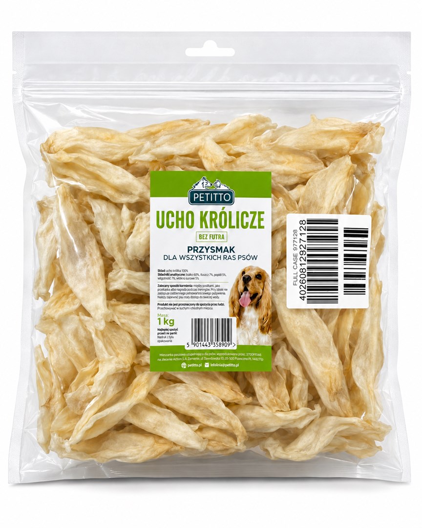 PETITTO - ucho królicze bez futra -1 kg