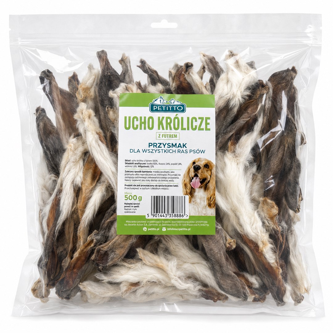 PETITTO - ucho królicze z futrem-  500 g