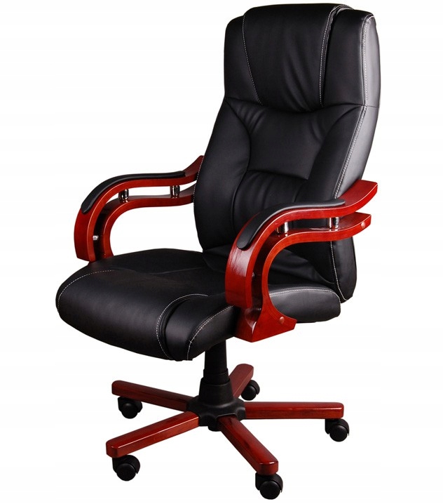 NOWY CZARNY FOTEL BIURO Z DREWNEM BSL004 masaż