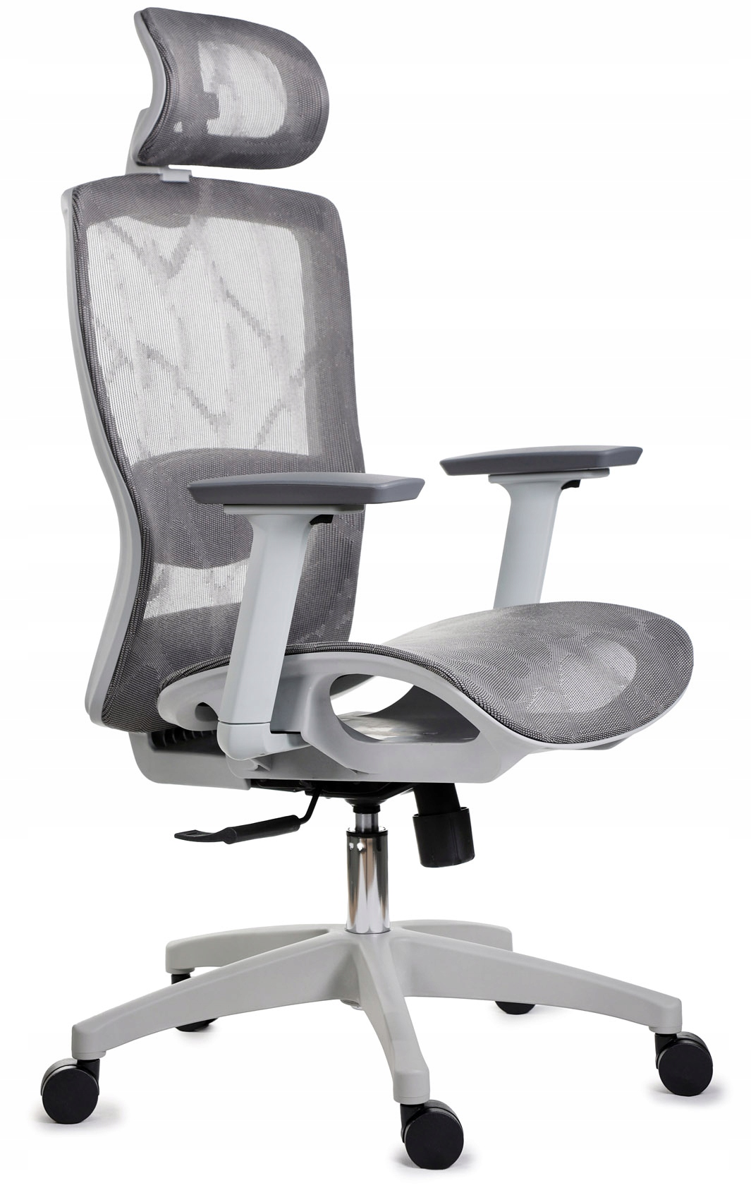 Fotel biurowy ergonomiczny Giosedio z zagłówkiem, z siatki, szary FXC011