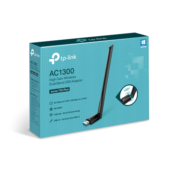 ADAPTADOR TP-LINK ARCHER T3U PLUS AC1300 MINI USB WIFI 1 ANTENA DOBLE BANDA 2.4GHZ / 1300MBPS