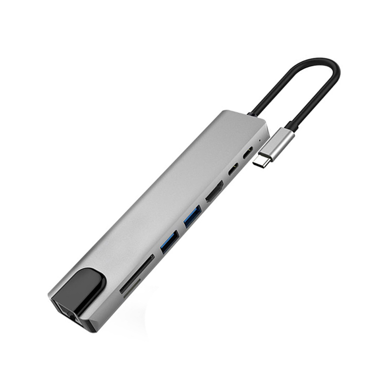 HUB 8 EN 1 CABLE TIPO-C USB RJ45 MICRO SD HDMI