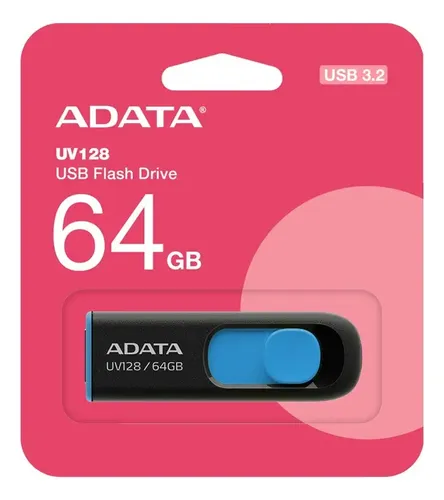 PENDRIVE 64GB ADATA UV128 USB 3.0 UNIDAD FLASH RETRÁCTIL SIN TAPA - AZUL