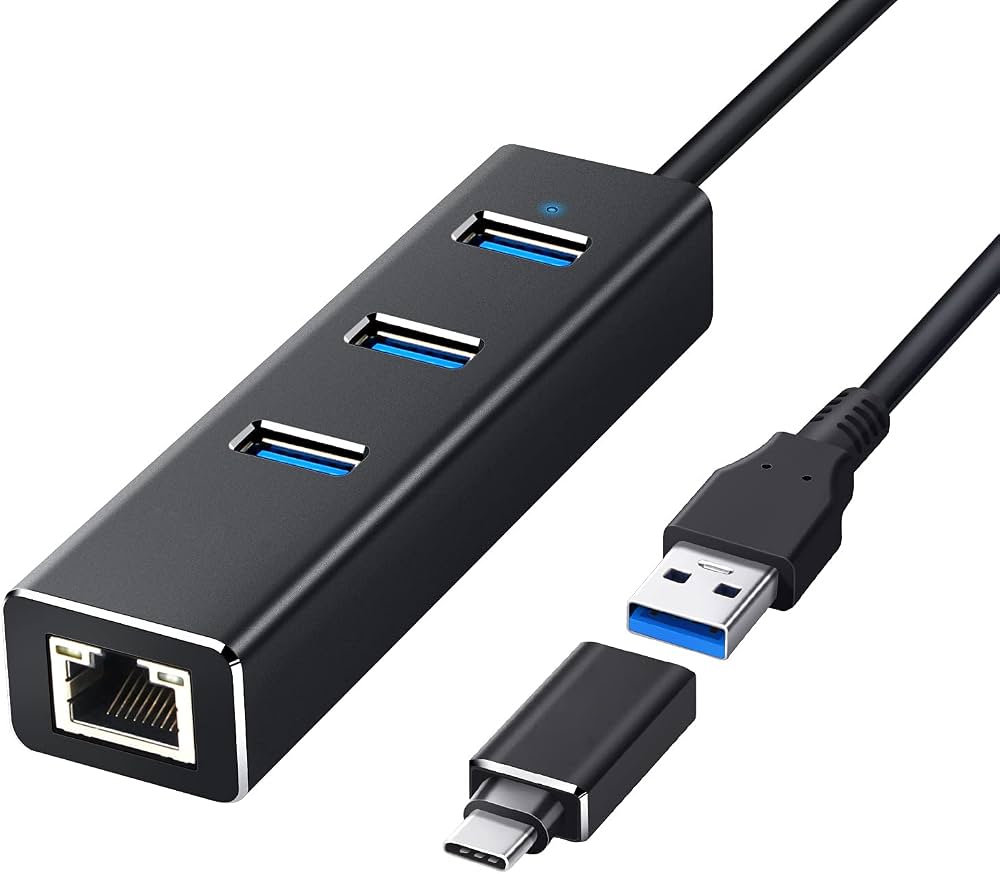 HUB CABLE TIPO-C + USB A 3 USB 3.0 + RJ45 GIGABIT ETHERNET
