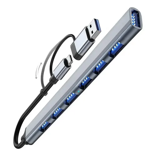 HUB 6 + 1 CABLE TIPO-C + USB 2 EN 1 - 1 PUERTO 3.0 + 6 PUERTOS 2.0 - ALUMINIO