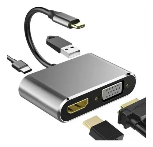 HUB 4 EN 1 TIPO-C A HDMI + VGA + USB 3.0 + TIPO-C