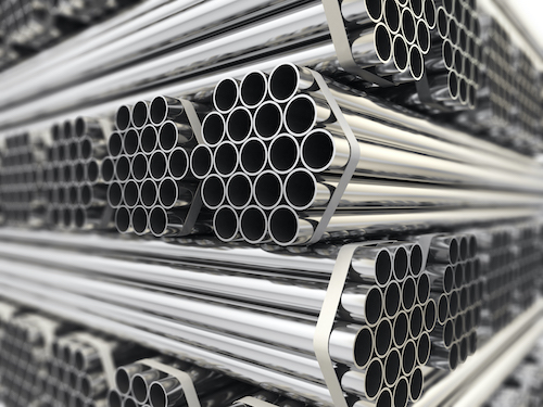 stainless steel metal shapes stacked together