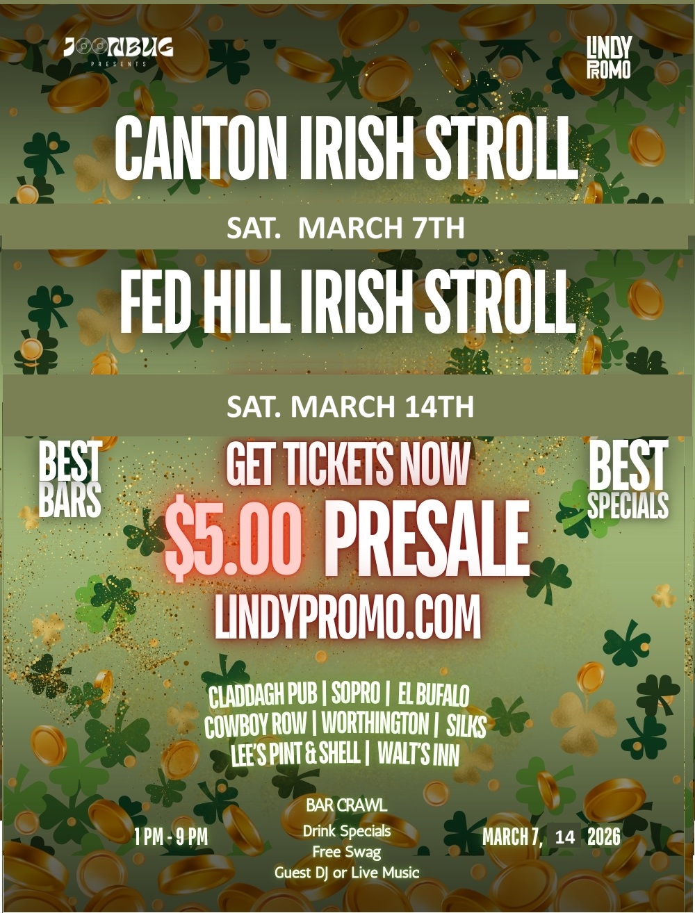 St Patrick's Bar Crawls and Barfests 3-14