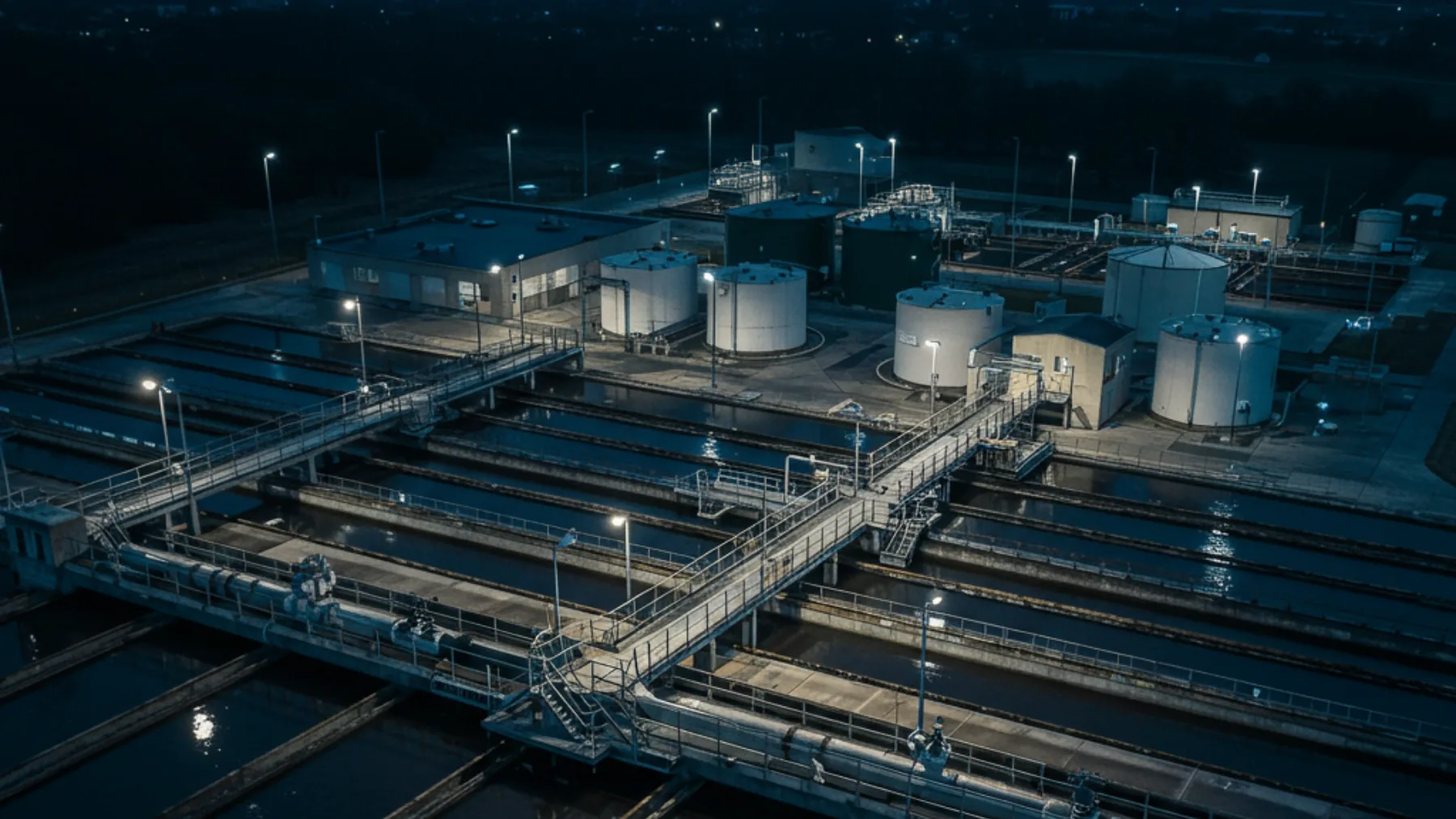 A water treatment plant where municipal water is processed before reaching the tap