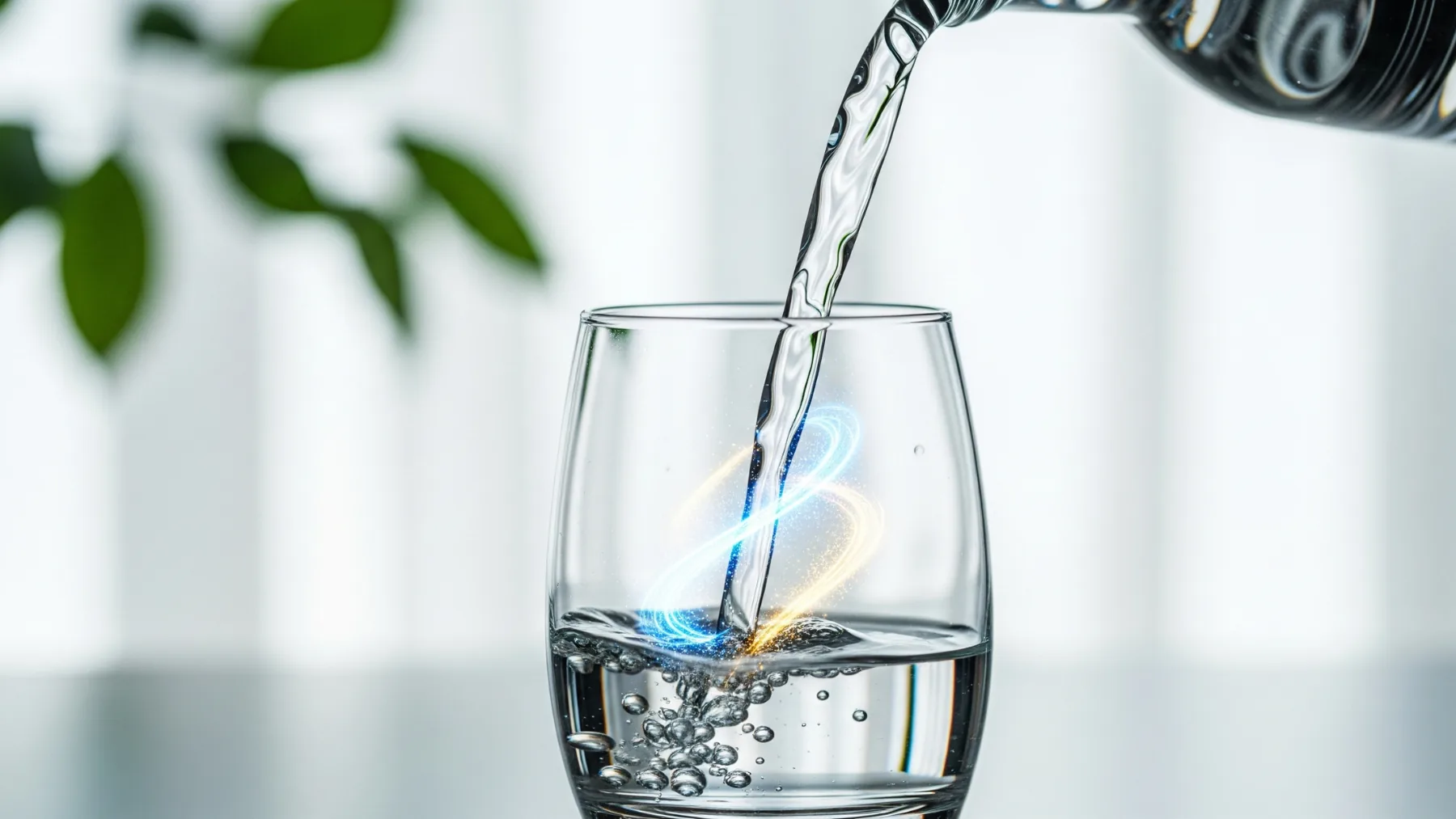 A glass of pure water alongside mineral crystals, representing re-mineralized reverse-osmosis water
