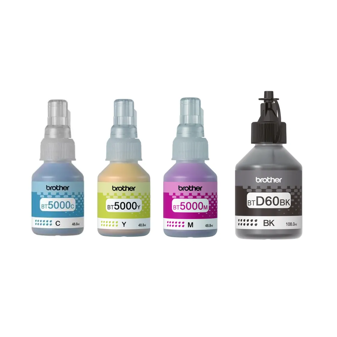 Brother Genuine BTD60BK + BT5000C/M/Y Original Ink Bottle Set – Black, Cyan, Magenta & Yellow