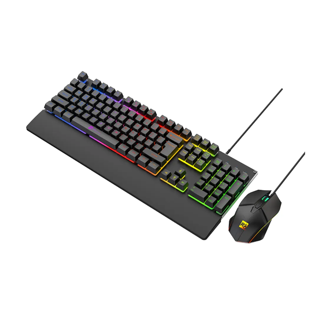 R8 GW1002 Wired RGB Gaming Keyboard & Mouse Combo Full Size 104 Keys - Black