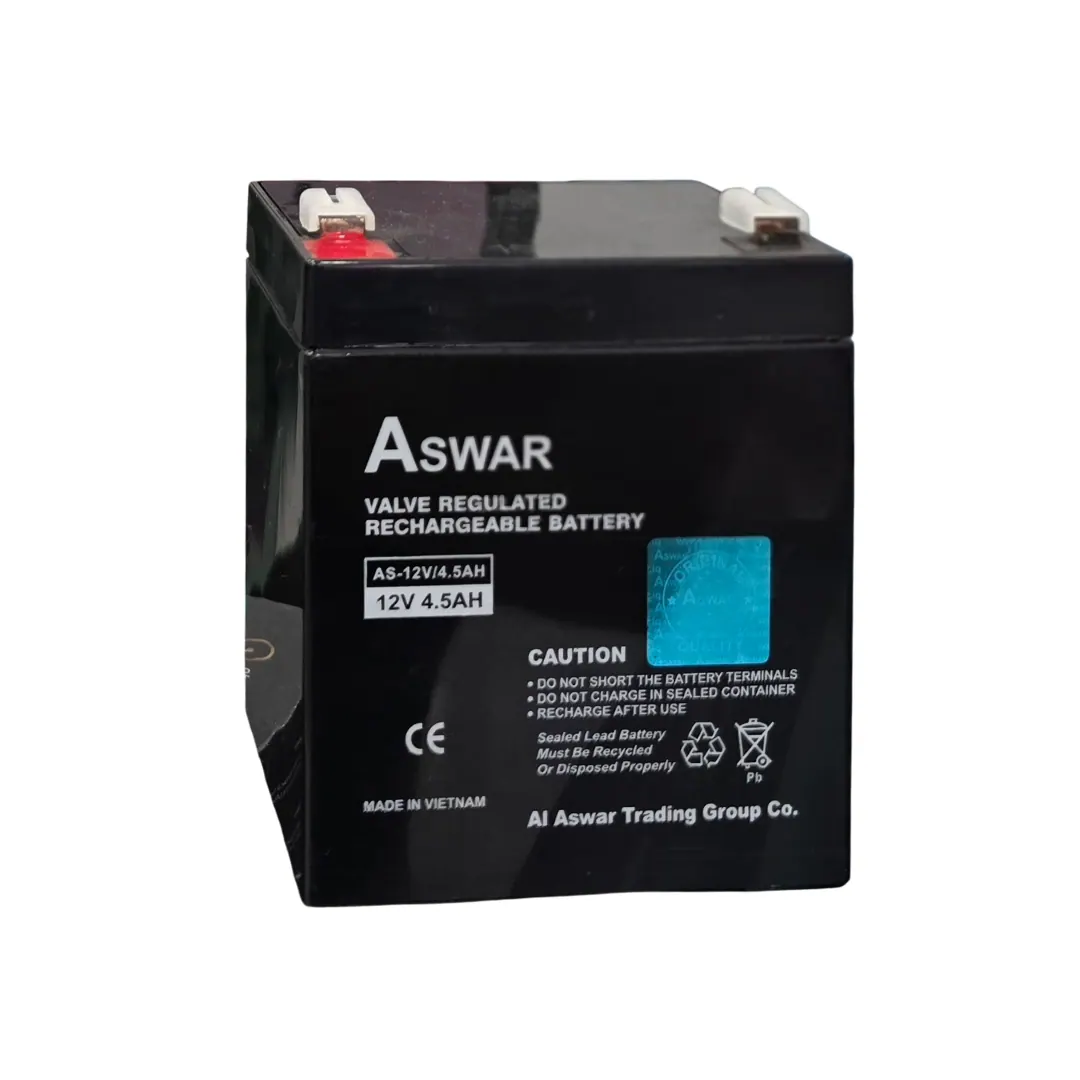 Aswar AS-12V/4.5AH Valve-Regulated Rechargeable Battery – 12V 4.5Ah