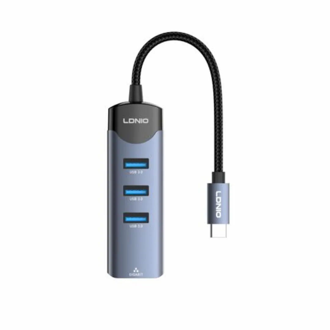 LDNIO DS-144C 4-in-1 USB-C Hub Adapter with 3× USB 3.0 and Gigabit Ethernet