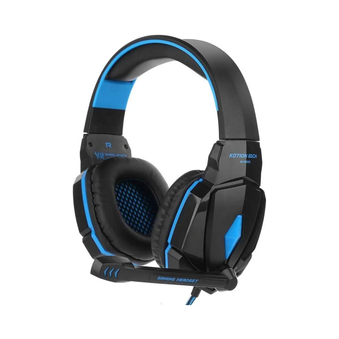 KOTION EACH G4000 Pro Wired Gaming Headset – 50mm Drivers, LED Lighting, Dual 3.5mm + USB, Black & Blue