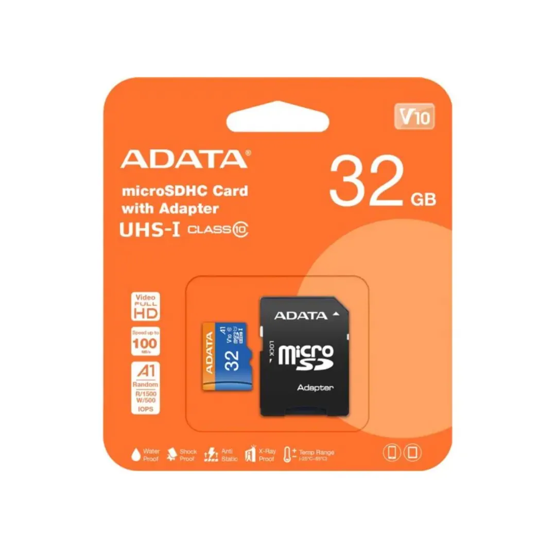 ADATA 32GB microSDHC UHS-I Class 10 V10 A1 Memory Card with SD Adapter – Up to 100MB/s