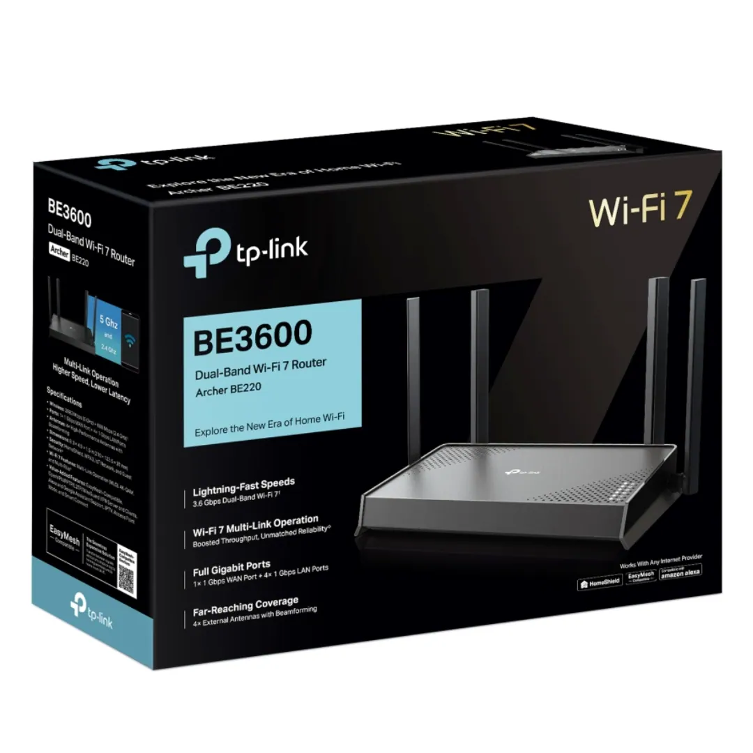 TP-Link Archer BE220 | BE3600 Dual-Band Wi-Fi 7 Router – Black