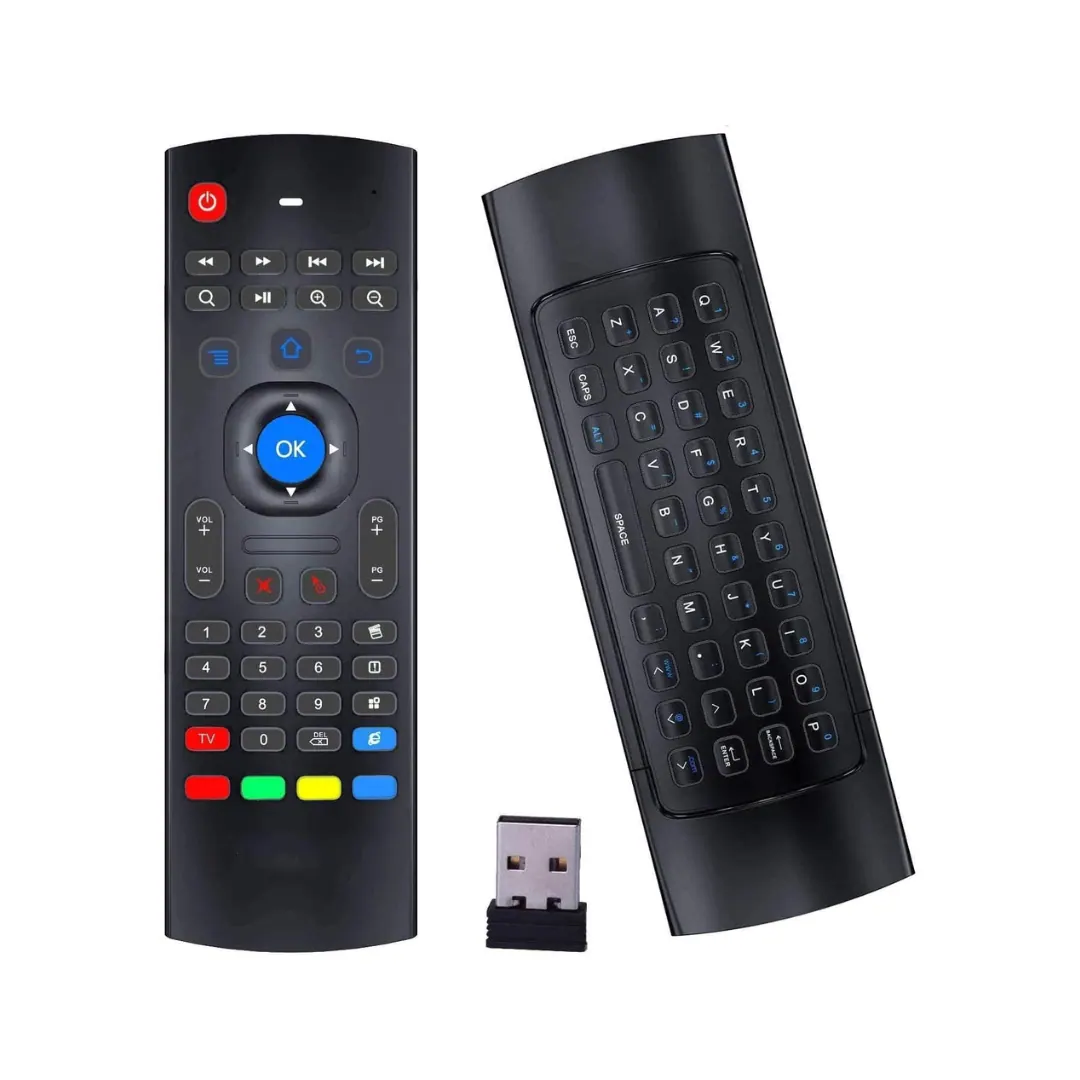 Air Fly Mouse 2.4G Wireless Voice Remote with Mini Keyboard, 7-Color Backlight and IR Learning – Black
