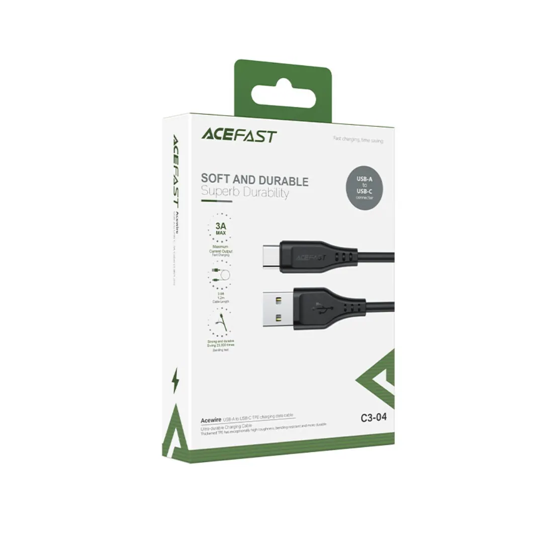 ACEFAST C3-04 USB-A to USB-C 3A 1.2m Charging Data Cable – Black