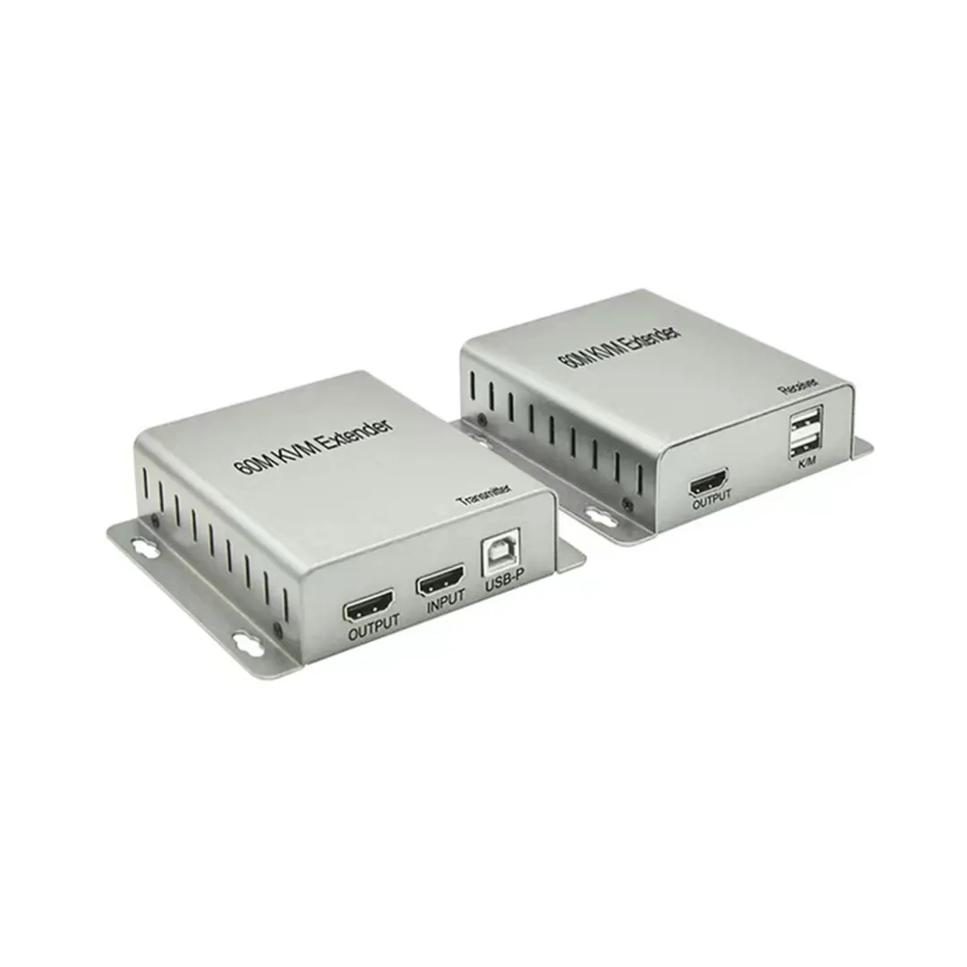 HDTV 60M KVM Extender 1080P 60Hz HDMI Over CAT5e/CAT6 with USB Keyboard Mouse & IR – Grey