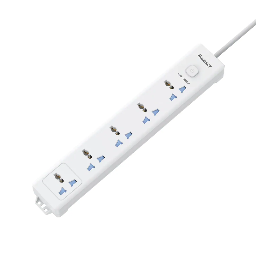 Huntkey DMB501 5-Outlet Universal Surge Protection Power Strip with 5m Heavy-Duty Extension Cord – White