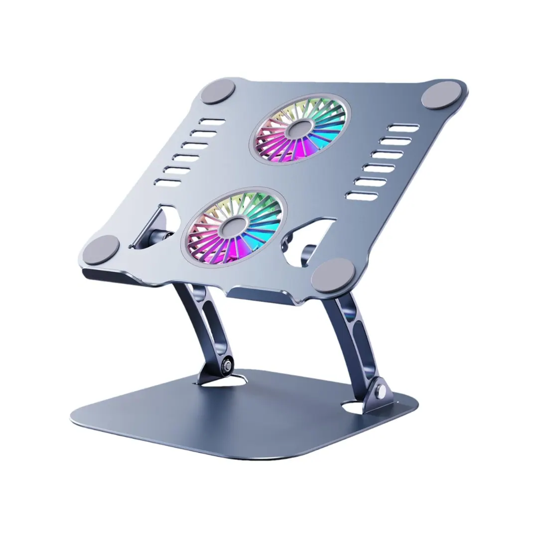 T619G V4.1 360° Rotating Aluminum Alloy & Stainless Steel Laptop Stand with Dual Fan Cooling – Dark Grey