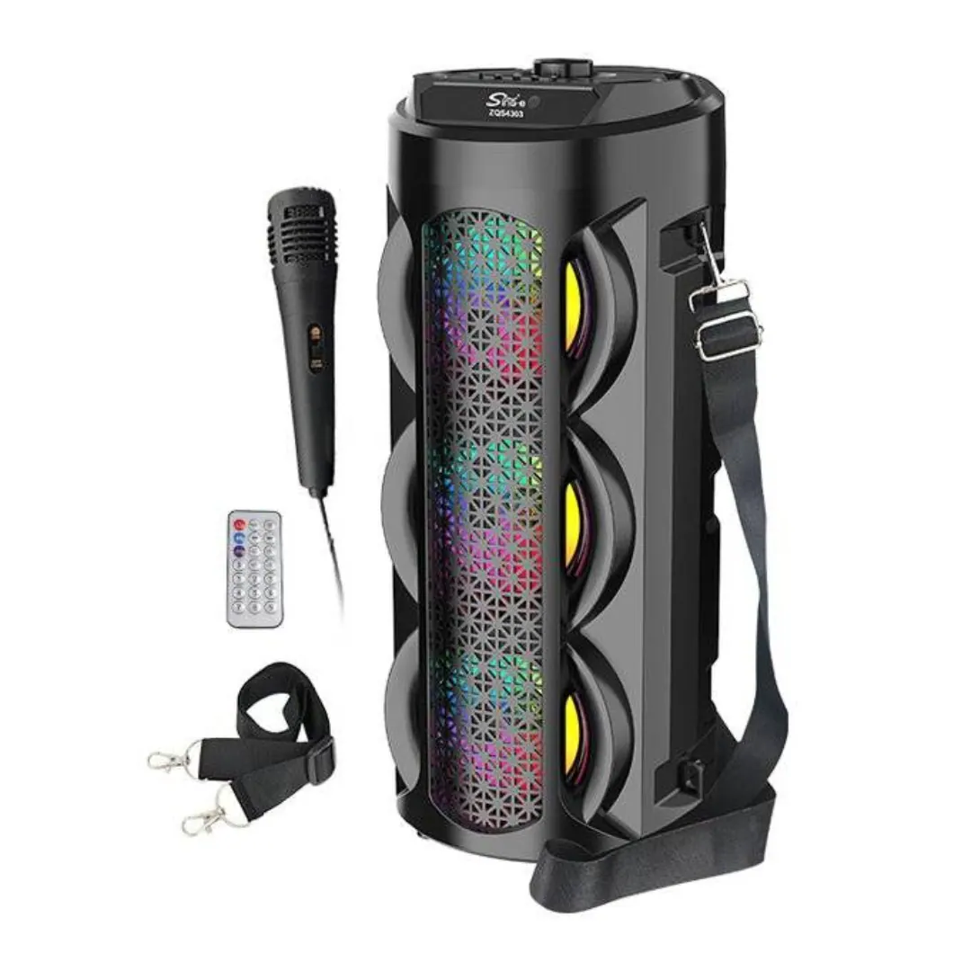 SING-E ZQS-4303 Bluetooth Karaoke Speaker with Microphone 4800W PMPO, 3×4" Speakers & RGB LED – Black