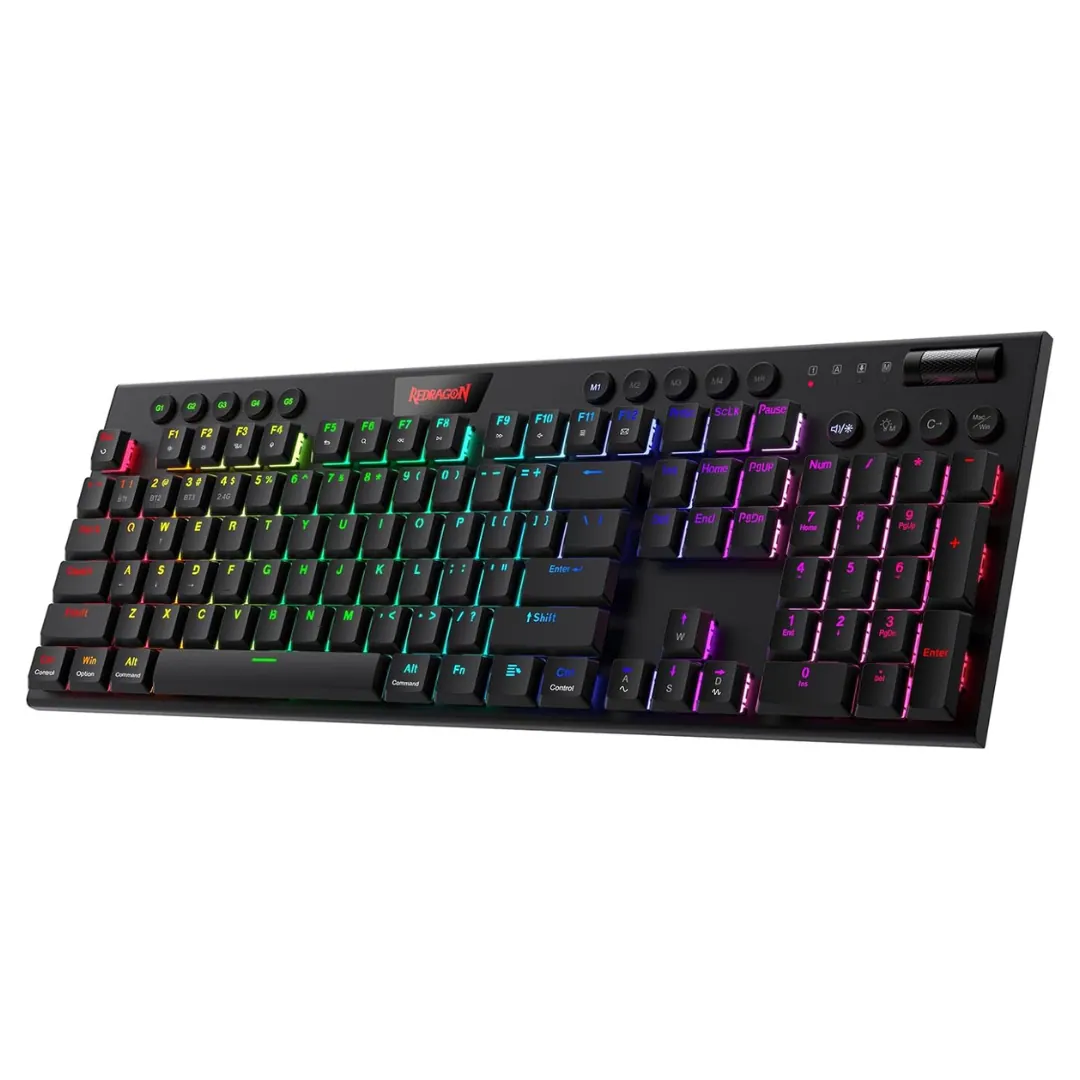 Redragon Horus Pro K618RGB-PRO Full-Size RGB Dust-Proof Red Switch Tri-Mode Mechanical Gaming Keyboard – Black
