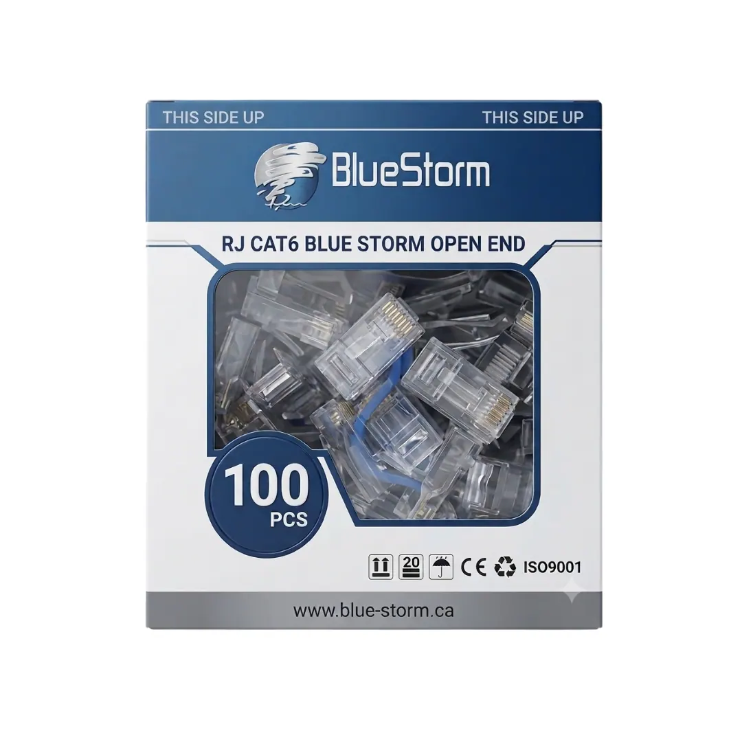 BlueStorm RJ45 UTP Cat6 Pass Through Connector Open End 100 Pieces
