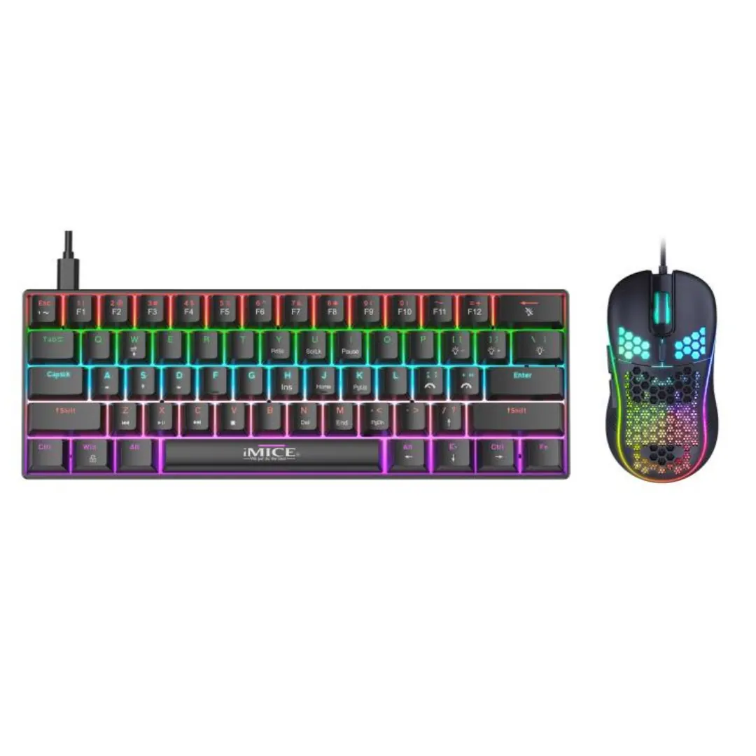 iMICE MK-X30 Red Switch 61-Key RGB Mechanical Gaming Keyboard & Mouse Combo 3200 DPI - Black #